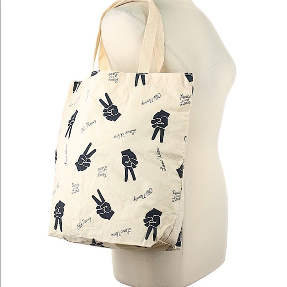 NWT Old Navy Canvas Shopping Tote with Peace Sign - Picture 4 of 4